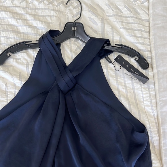 Elie Tahari set with leg navy satin pants and matching halter. Never worn. - Picture 3 of 5